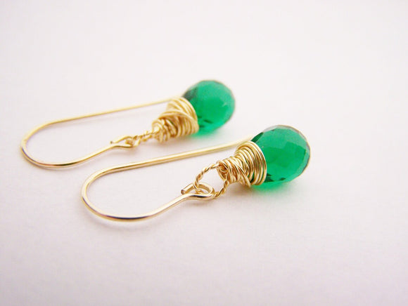 Emerald Hydro Quartz Briolette Drop Gold Filled Earrings