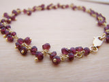 Garnet Gemstone 14k Yellow Gold Filled Wire Wrapped Bracelet - January Birthstone - Garnet Jewelry - Gift for Her