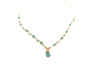 Aquamarine and Freshwater Pearl 14k Gold Filled Necklace
