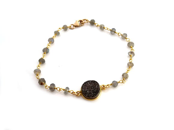 Labradorite and Druzy Gemstone 14k Gold Filled Bracelet
