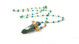 Blue Quartz Crystal Necklace - Rosary Chain Long Boho Necklace