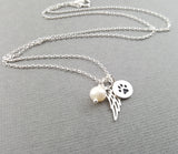 Paw Print Angel Wing Memorial Necklace - Pet Loss Necklace - Sterling Silver - Memorial Jewelry