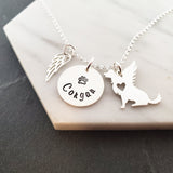 Personalized Dog Angel Wing Necklace - Sympathy Pet Loss Charm - Sterling Silver Necklace