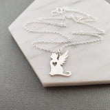 Cat Angel Wing Charm - Sympathy Pet Loss Charm - Sterling Silver Necklace