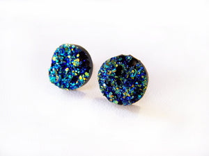 Sparkling Blue Faux Druzy Stud Post Earrings / Gift for Her