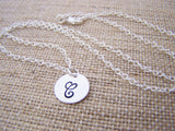 ONE INITIAL Disc Dainty Silver Hand Stamped Initial Personalized Bridesmaid Necklace