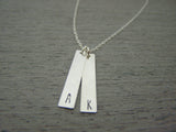 Two Bar Initial Vertical Hand Stamped Personalized Necklace