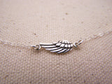 Sideways Angel Wing Sterling Silver Necklace