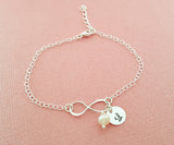 Infinity Pearl and Initial Bracelet - Sterling Silver Jewelry