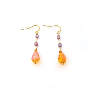 Purple & Orange Czech Glass Beaded Drop Earrings