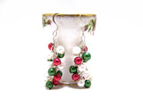 Red, White, and Green Glass Pearl Cluster Earrings