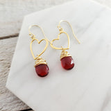 Sweetheart Garnet Drop Earrings - Dainty 14k Gold Filled Earrings
