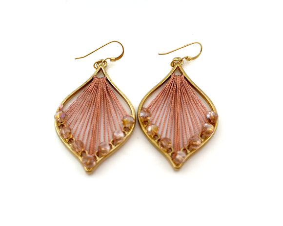Pink Woven Thread and Crystal Beaded Earrings