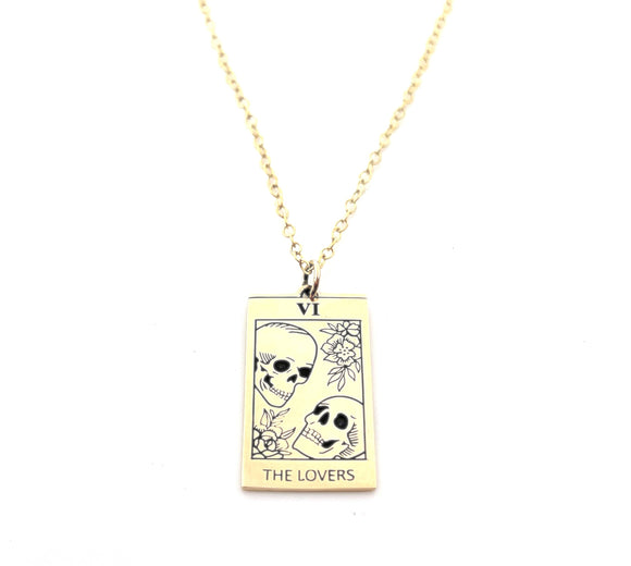 Tarot Card The Lovers Charm - 14k Gold Filled Necklace - Handmade Jewelry
