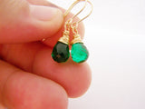 Emerald Hydro Quartz Briolette Drop Gold Filled Earrings