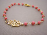Hamsa Bracelet - Pink Bracelet - Wire Wrapped Bracelet
