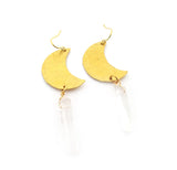 Gold Crescent Moon Crystal Earrings - Drop Earrings - Crystal Earrings