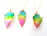 Rainbow Quartz Arrowhead Necklace - Colorful Arrow Head Pendant Necklace