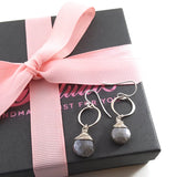 Grey Moonstone Gemstone Wire Wrapped Briolette Drop Earrings