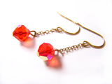 Dainty Red Swarovski Crystal Chain Dangle Gold Brass Earrings / Gift for Her
