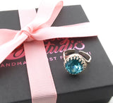 Swarovski Crystal Blue Topaz Cushion Sterling Ring
