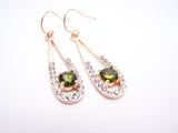 Rose Gold Peridot Earrings Teardrop Earrings - Bridal Earrings - CZ Earrings