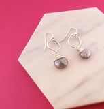 Grey Moonstone Gemstone Wire Wrapped Briolette Drop Earrings