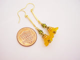 Orange Flower Beaded Glass Earrings - Gold Earrings - Flower Earrings - Dangle Earrings