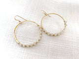 Moonstone Wire Wrapped Hammered Gold Hoops