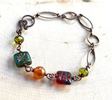 Upcycled Vintage Glass Bead and Copper Bracelet