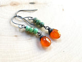 Carnelian and African Turquoise Gemstone Oxidized Sterling Silver Earrings