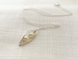 Peapod Necklace Freshwater Pearl Sterling Silver Wire Wrapped Jewelry