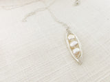 Peapod Necklace Freshwater Pearl Sterling Silver Wire Wrapped Jewelry