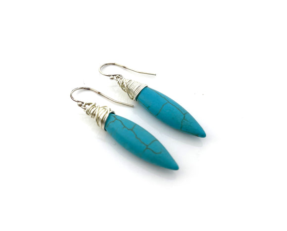 Howlite Turquoise Spike Wire Wrapped Earrings