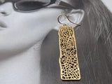 14k Gold Rectangle Filigree Dangle Mesh Earrings