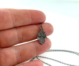 Pave Diamond Hamsa Hand Oxidized Sterling Silver Necklace