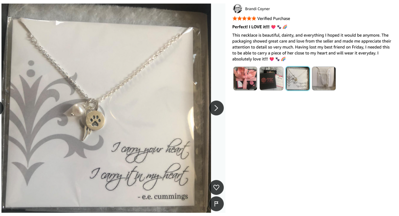 Paw Print Angel Wing Memorial Necklace - Pet Loss Necklace - Sterling ...