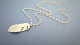 Gold Feather and White Moonstone Beaded Necklace