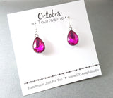 October Birthstone Earrings - Pink Tourmaline Crystal Sterling Silver Teardrop Earrings