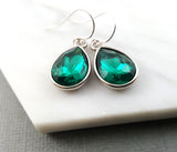 May Birthstone Earrings - Emerald Crystal Sterling Silver Teardrop Earrings