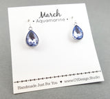 March Birthstone Earrings - Aquamarine Crystal Sterling Silver Teardrop Earrings