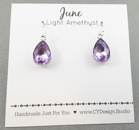 June Birthstone Earrings - Light Amethyst Crystal Sterling Silver Teardrop Earrings