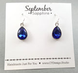 September Birthstone Earrings - Sapphire Crystal Sterling Silver Teardrop Earrings