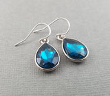 December Birthstone Earrings - Blue Topaz Crystal Sterling Silver Teardrop Earrings