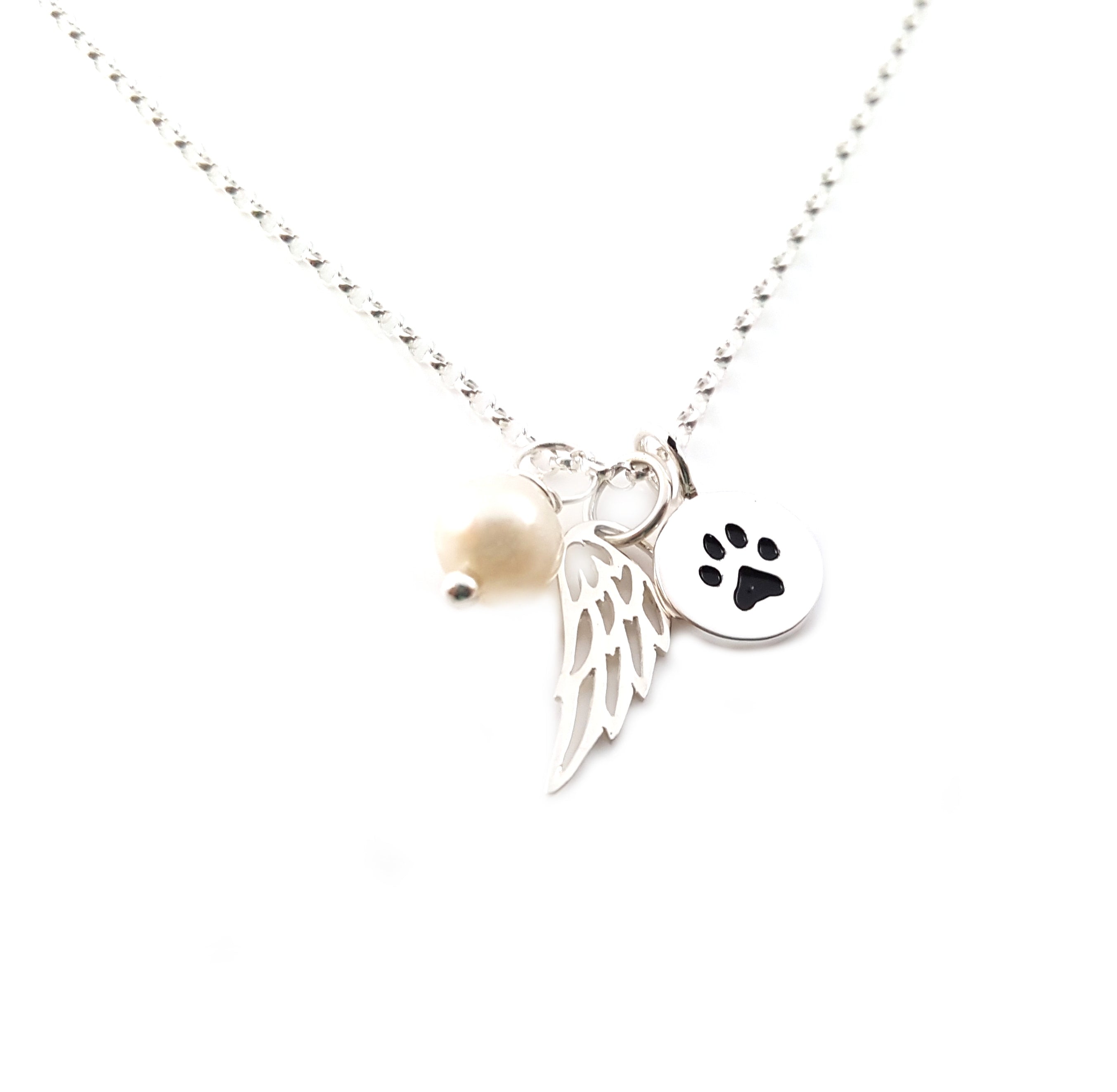Paw Print Angel Wing Memorial Necklace - Pet Loss Necklace - Sterling ...