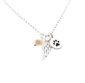 Paw Print Angel Wing Memorial Necklace - Pet Loss Necklace - Sterling Silver - Memorial Jewelry