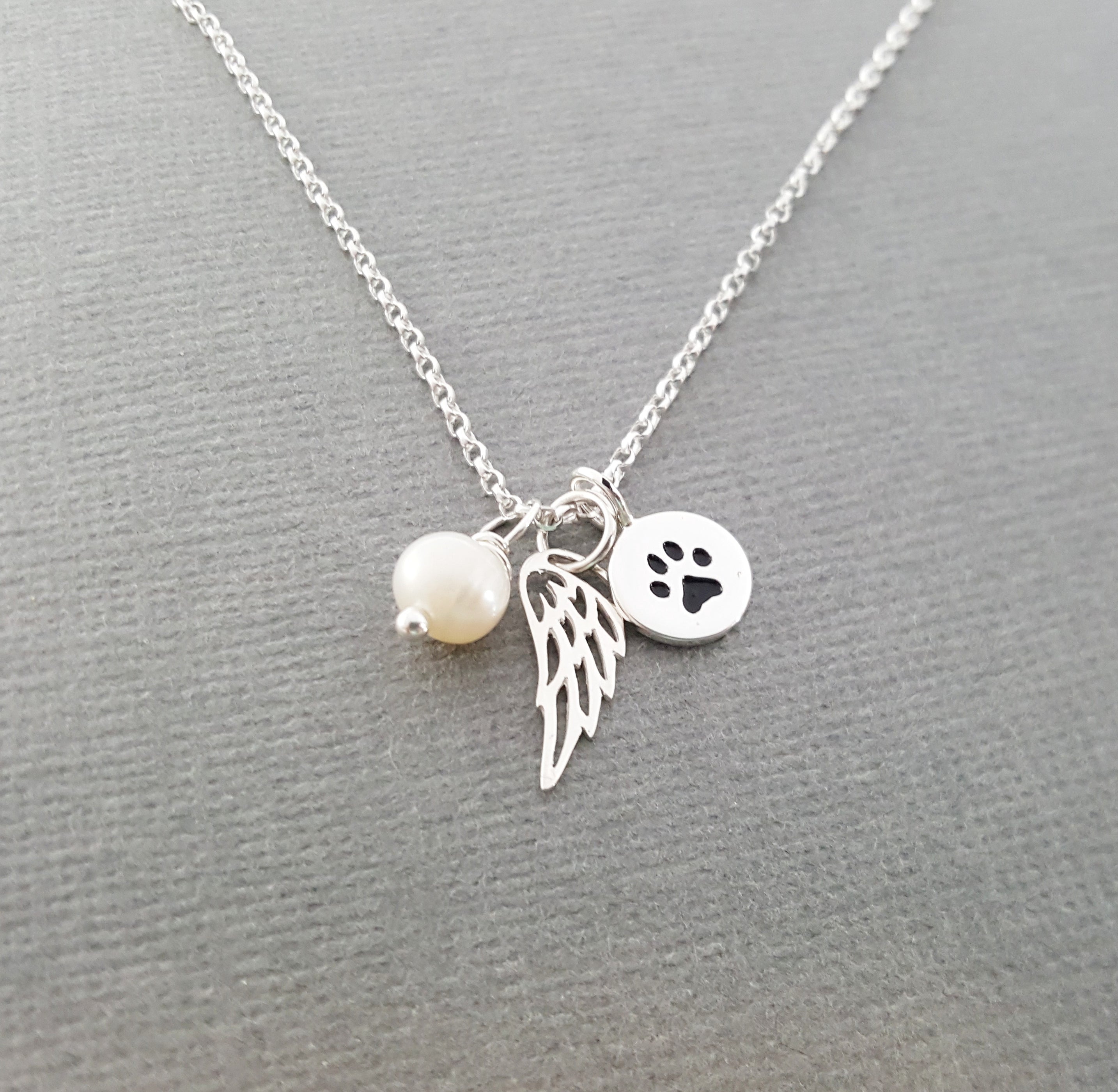 Paw Print Angel Wing Memorial Necklace - Pet Loss Necklace - Sterling ...