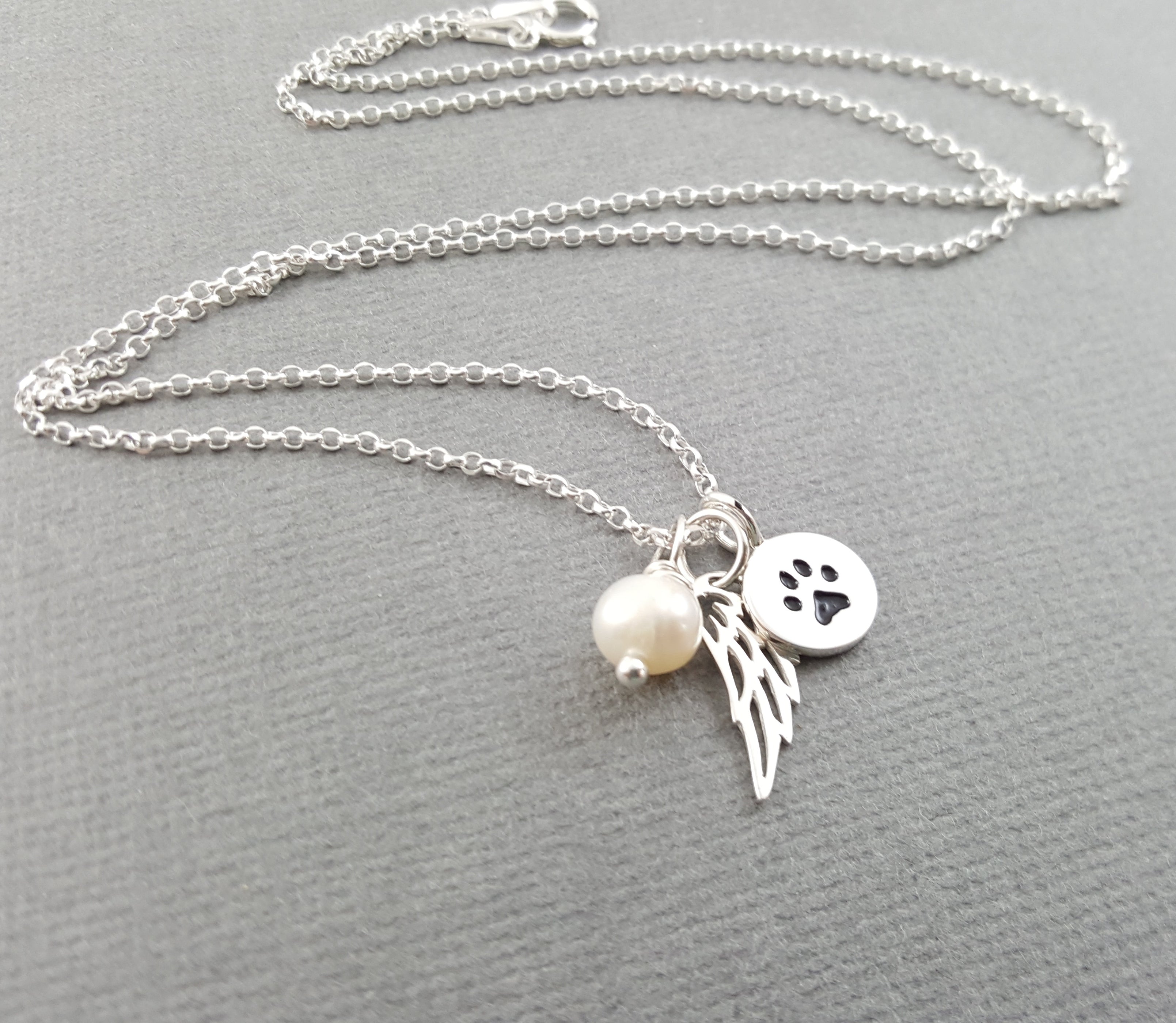 Paw Print Angel Wing Memorial Necklace - Pet Loss Necklace - Sterling ...