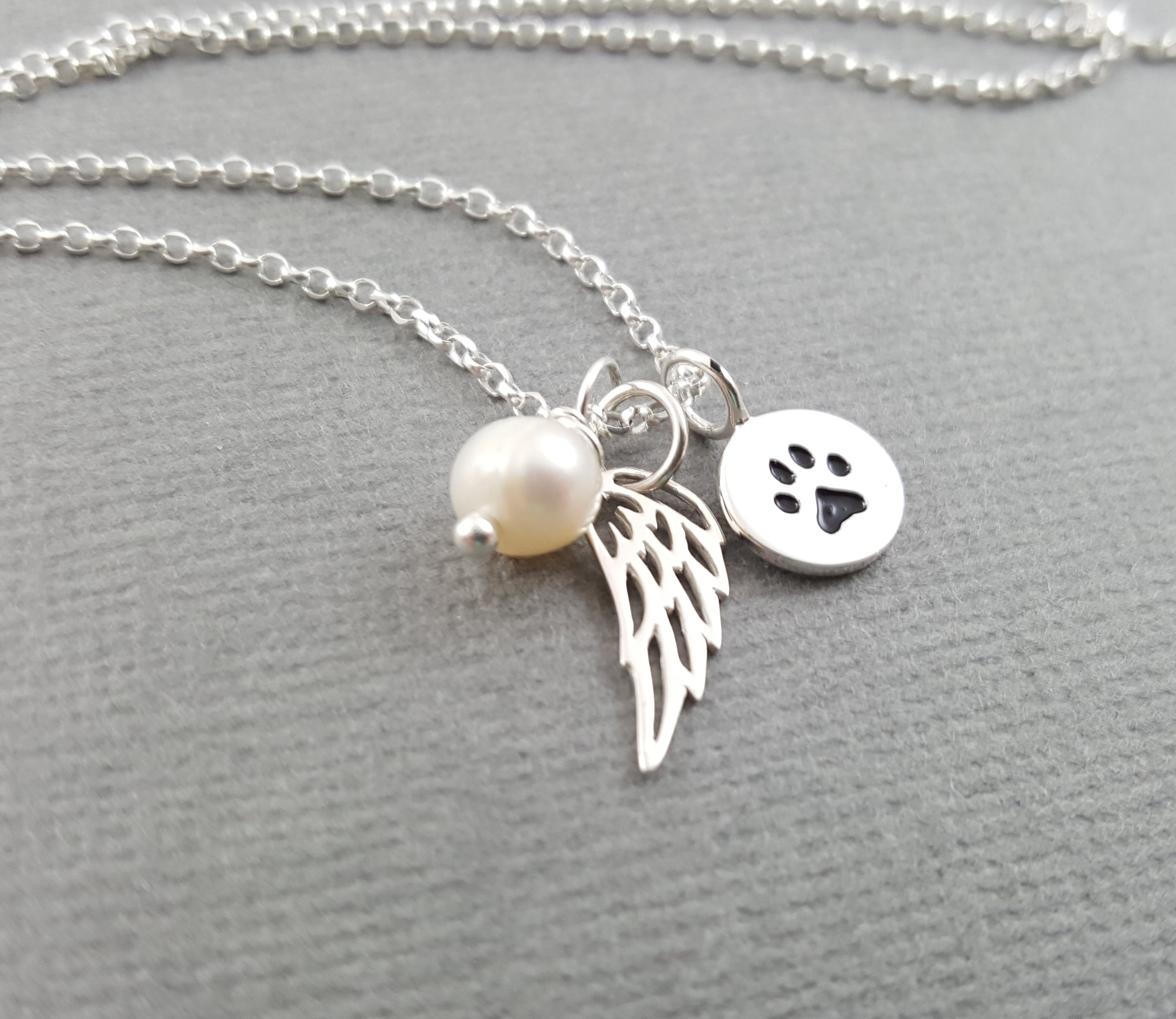Paw Print Angel Wing Memorial Necklace - Pet Loss Necklace - Sterling ...