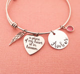 Sympathy Bracelet - A Piece of My Heart is in heaven Personalized Angel Wing Bracelet